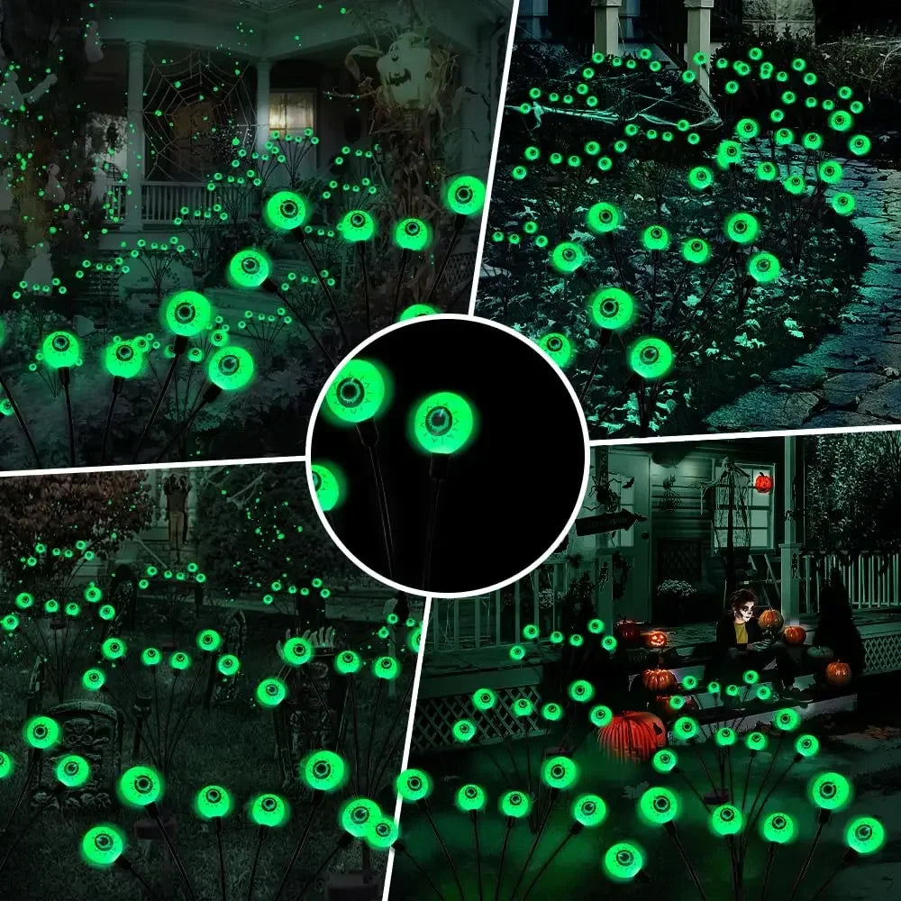 2024 Halloween Outdoor Solar Powered Scary Eyeball Lights Led Green Eyeball Blinking Firefly Lights Waterproof Solar Path Lights