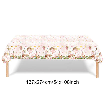 Pink Fairy Party Disposable Tableware Fairy Birthday Party Supplies Plate Cup Napkin Tablecloth Flower Fairies Birthday Decors