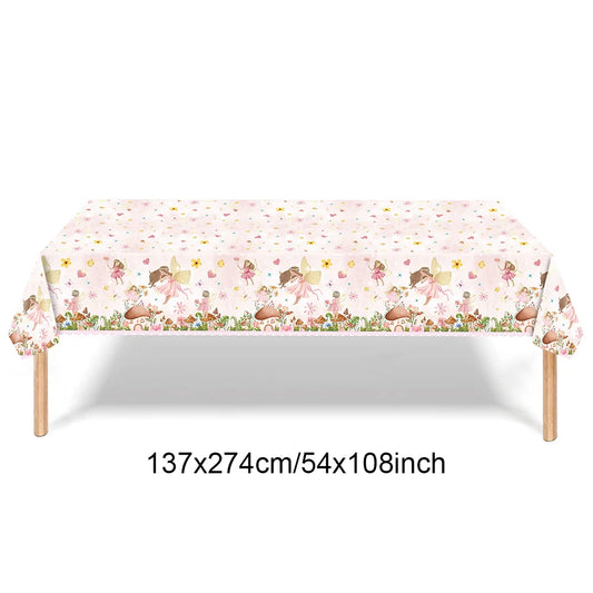 Pink Fairy Party Disposable Tableware Fairy Birthday Party Supplies Plate Cup Napkin Tablecloth Flower Fairies Birthday Decors