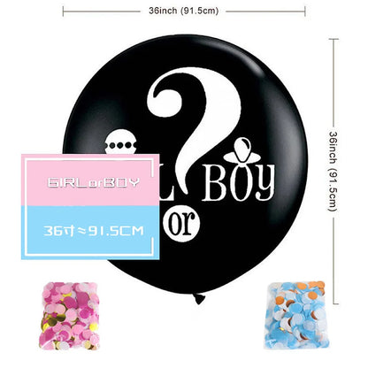 Boy or Girl Gender Reveal Party Decoration 36'' Giant Black Latex Balloon Blue Pink Confetti Baby Shower Globos Supplies