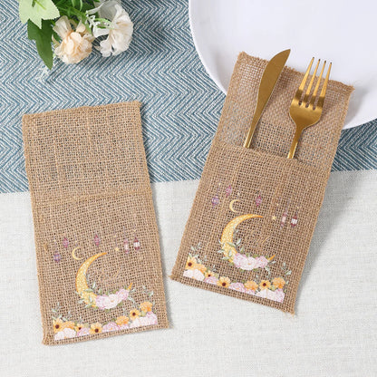 Eid Mubarak Burlap Cutlery Pouch Ramadan Decor for Home 2025 Table Decor Ramadan Kareem Islamic Muslim Party Eid Al-Fitr Gifts