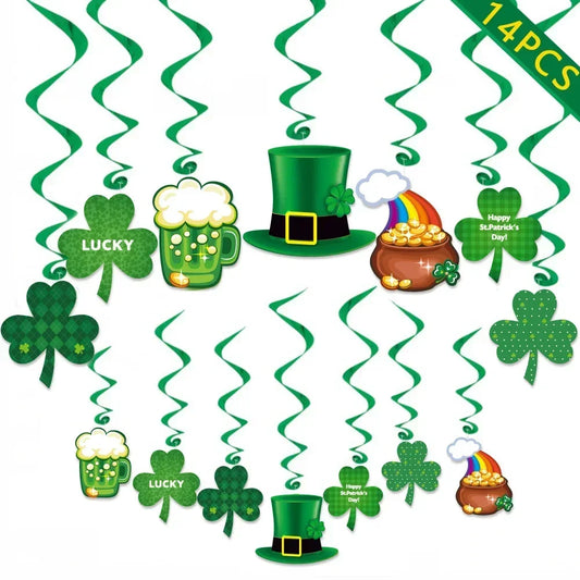 St Patrick's Day Sham-rock LUCKY Banners Garlands Clover Hanging Swirls Photo Props for Home Irish Saint Patrick Party Decor