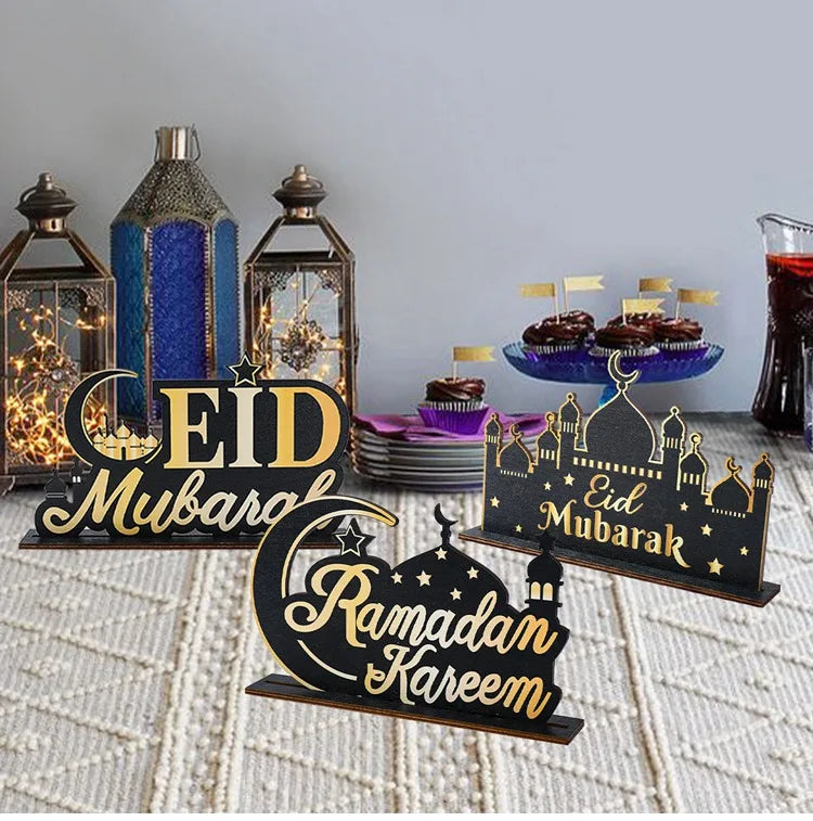 EID Mubarak Decoration Wooden Ornaments Ramadan Decoration 2025 For Home Ramadan Kareem Islamic Muslim Party Eid Al Adha Gifts