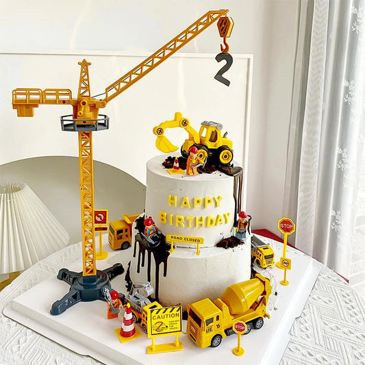 Excavator Car Crane Tractor Birthday Cake Topper Construction Party Decor Boy Kid Baby Shower 1st Birthday Party Cake Baking Kit