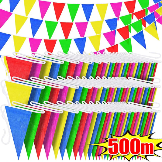 Multicolored Triangle Flag Bunting Banner Pennant Festival Flags Outdoor Garden Garland Birthday Wedding Party Decor Wholesale