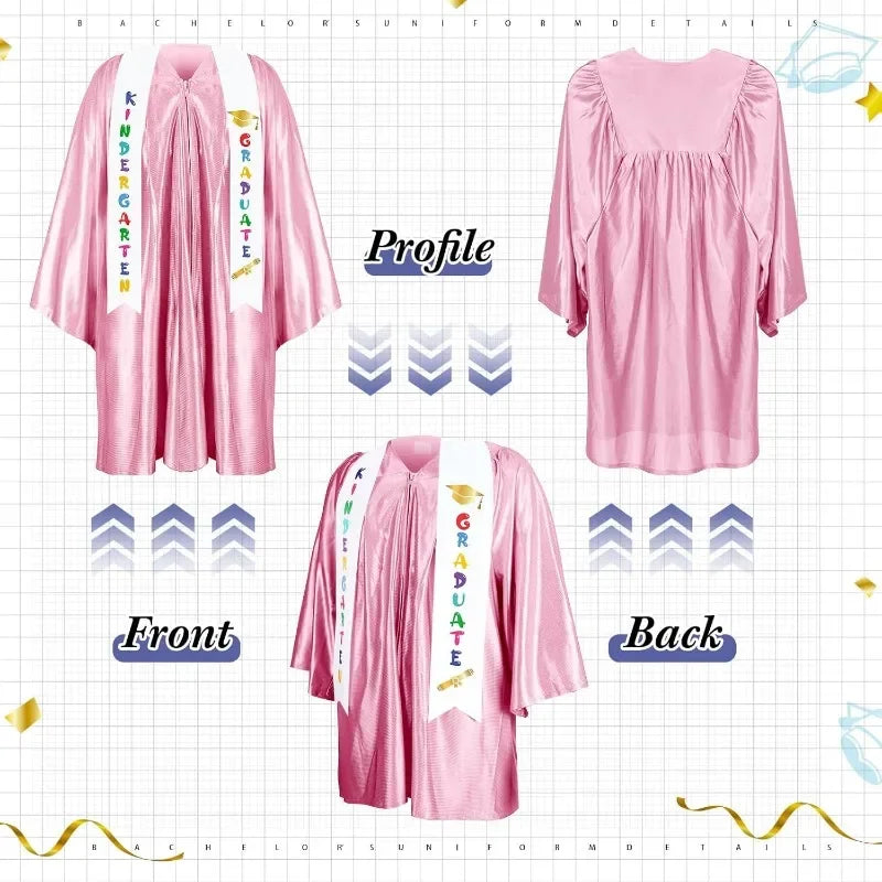 2025 Year Preschool and Kindergarten Graduation Gown Cap Tassel Set with 2025/2026 Charm Printed Stole Grad Gift for Boys Girls