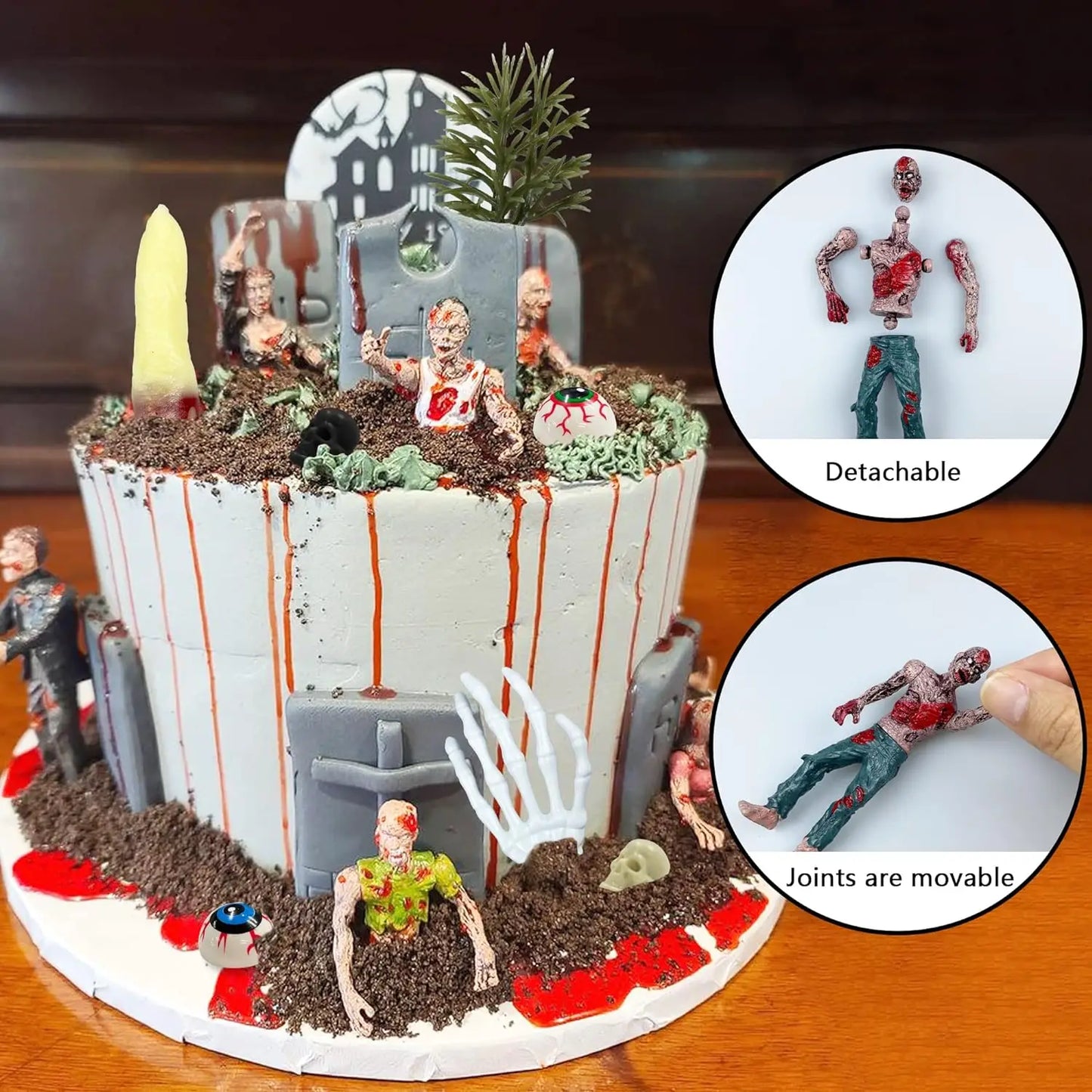 17 PCS Zombie Cake Decoration Zombie Cake Toppers Zombie Figure Themed Party Decorations for Birthday Halloween Party Cake Decor