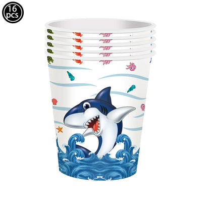 Shark Party Supplies Shark Birthday Tableware Shark Baby Shower Paper Cups Plates Napkins Ocean Shark Theme Party Decorations