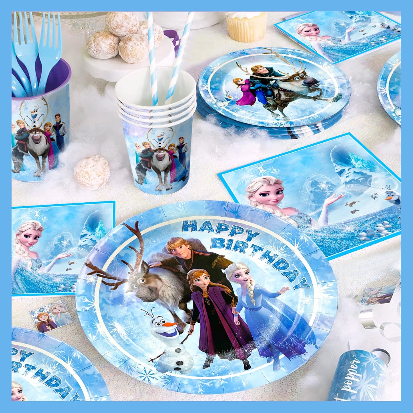 Frozen Theme Party Supplies,Frozen Birthday Party Tableware-161pcs Frozen Party Supplies-Frozen Plates Napkin Cup Tablecloth