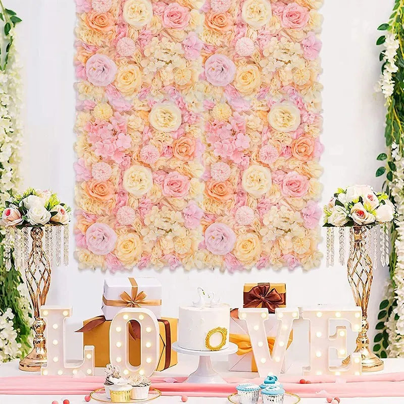 Pink Silk Rose Flower Wall Panels Artificial Flower for Wedding Decoration Baby Show Party Home Bedroom Backdrop Decor