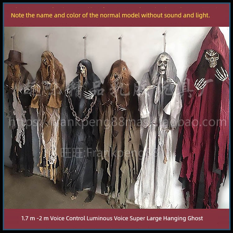 New Voice-Controlled Skull Hanging Ghost Halloween Haunted House Secret Room Props Bar KTV Set Decoration Pendant Horror