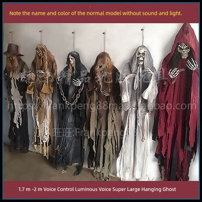 New Voice-Controlled Skull Hanging Ghost Halloween Haunted House Secret Room Props Bar KTV Set Decoration Pendant Horror