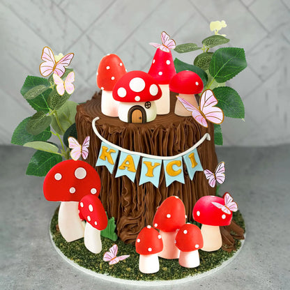 LaVenty Pink Mushroom House Cake Decoration Mushroom Cake Decoration Fairy Cake Decoration Garden Fairy Cake Decoration