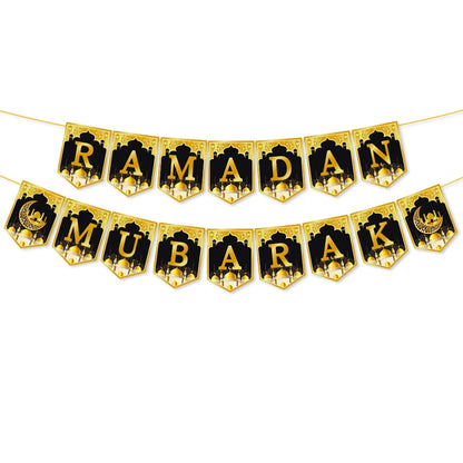 Eid Mubarak Paper Banner Garland 2025 Ramadan Moon Star Mosque Hanging Swirl Home Decoration Ornaments Islamic Muslim Party Gift