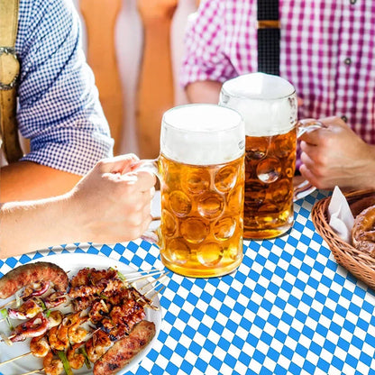 German Beer Festival Decor Blue White Table Cover Oktoberfest  Disposable Tablecloth Bavarian Flag Check Home Party Supplies