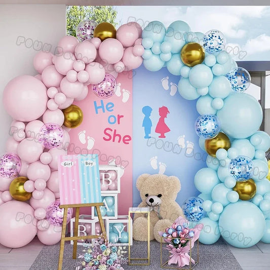Birthday Party Ballon Garland Arch Kit Gender Reveal Balloons Maca Blue Pink Baloon Latex Boy Or Girl Baby Shower Decorations