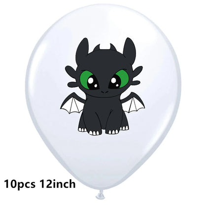 1set How Train Dragon Balloons No Teeth Toothlessing Green Eye Black Loong Party Decoration Happy Birthday Banner Cake Topper