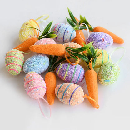 24/6pcs Painted Foam Easter Eggs Rabbit Hanging Ornaments Decoration for Home Easter Tree Pendants Basket Decor Kids Gift 2025