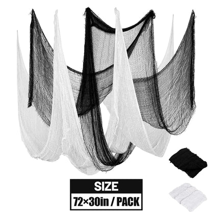Creepy Cloth Spooky Halloween Decoration White Black Gauze Window Door Cover Scary Party Horror House Props Hallow Home Supplies