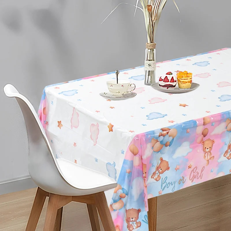 Gender Reveal Party Tablecloth Boy or Girl Baby Shower Decor Newborn Table Cover He Or She Gender Reveal Party Supplies