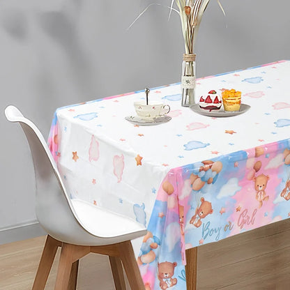 Gender Reveal Party Tablecloth Boy or Girl Baby Shower Decor Newborn Table Cover He Or She Gender Reveal Party Supplies