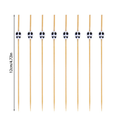 100/200pcs Halloween Skull Cocktail Picks Toothpicks Cocktail Picks Fruit Sticks Appetizers Bamboo Skewers Halloween Party Decor