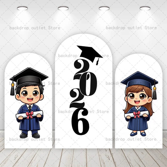 Mehofond Graduation Season Arch Cover Background 2026 Black Bachelor Hat School Student Congratulation Party Decor Backdrop