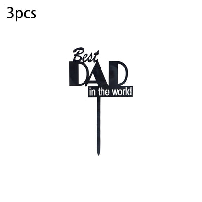 3pcs Gold Black  Best Dad in the world Cake Topper Decorations for Father's Day Birithday Party Cake Decorations