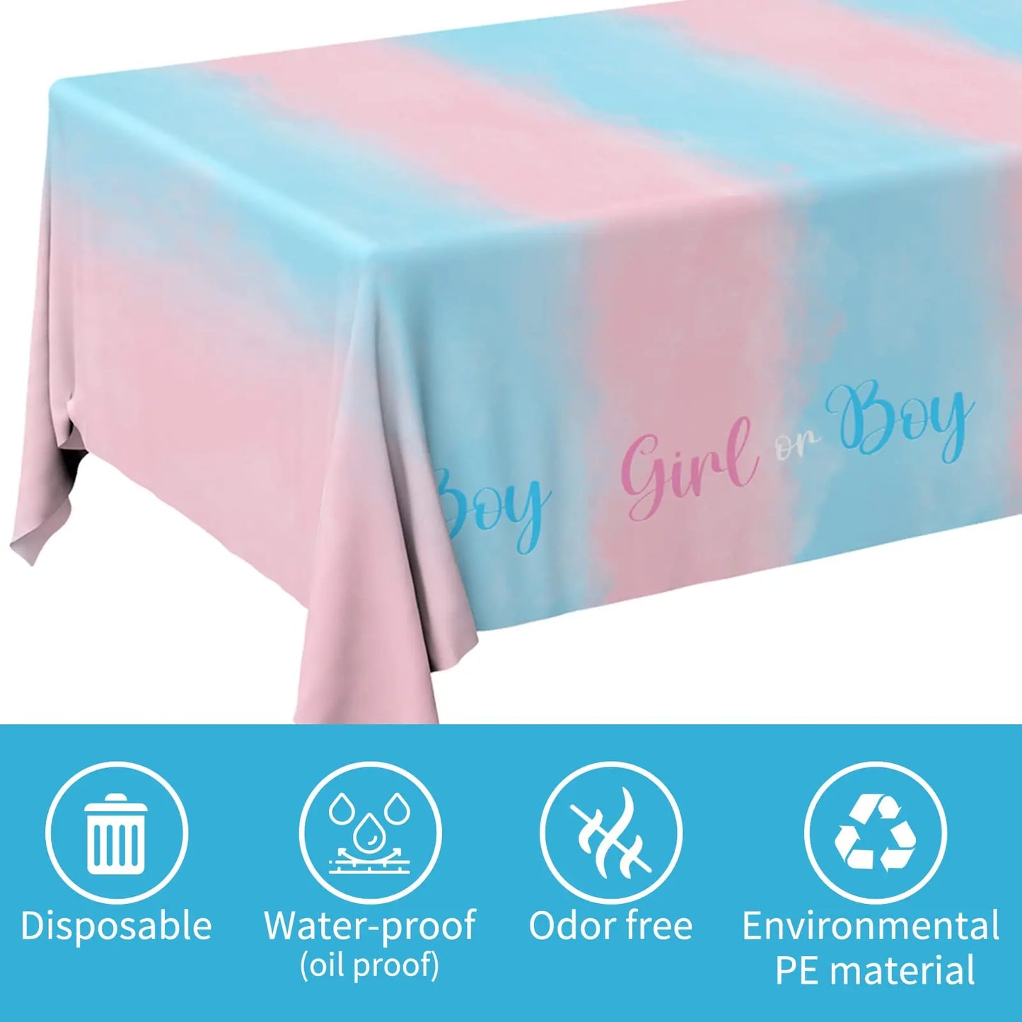Gender Reveal Party Supplies Disposable Tablecloth Waterproof Table Cover for Boy or Girl Baby Shower Birthday Party Decorations