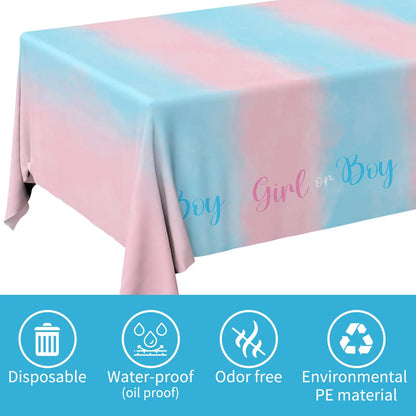 Gender Reveal Party Supplies Disposable Tablecloth Waterproof Table Cover for Boy or Girl Baby Shower Birthday Party Decorations