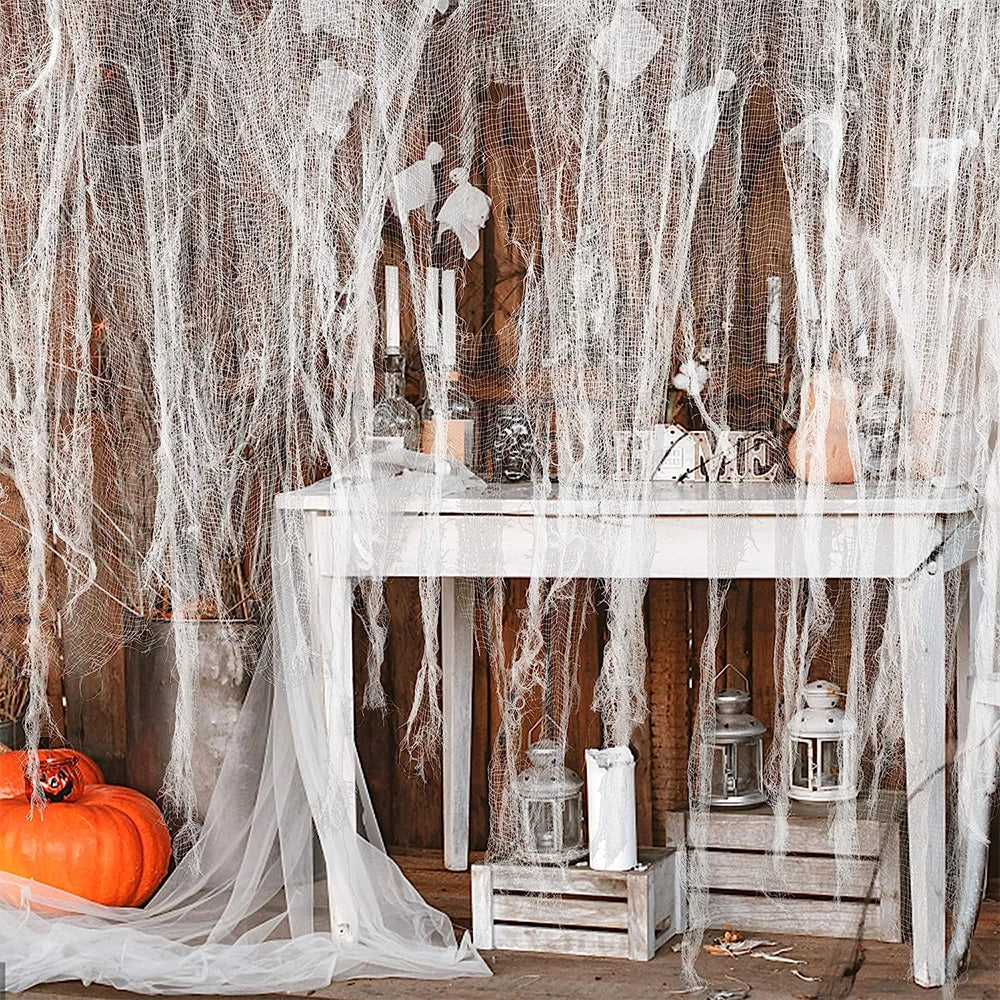 Creepy Cloth Spooky Halloween Decoration White Black Gauze Window Door Cover Scary Party Horror House Props Hallow Home Supplies