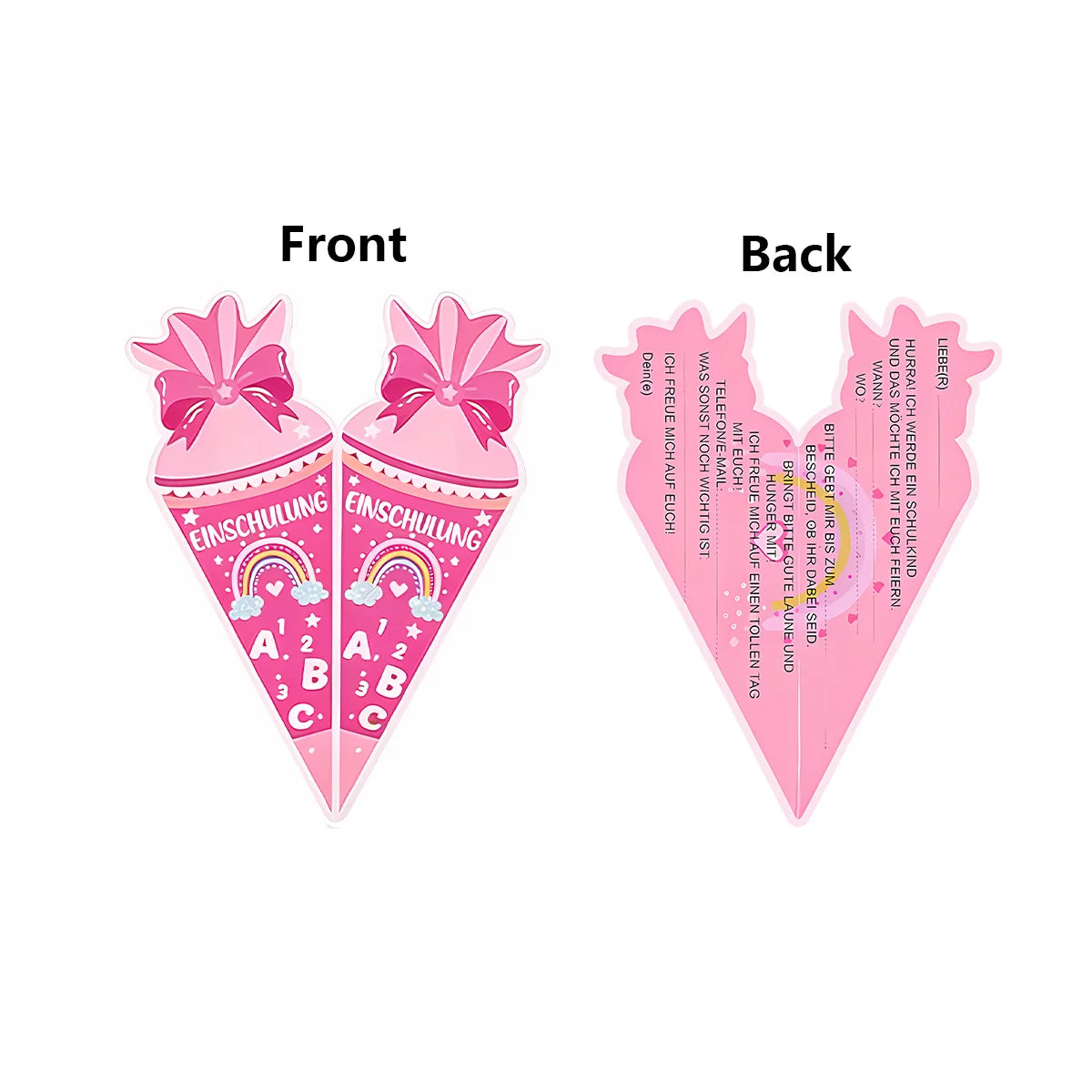12pcs pink blue gift cone first day of school invitation card, back to school party invitation with stationery patterns such