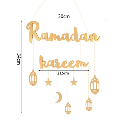 Gold Black Ramadan Kareem Wooden Wall Pendant Eid Mubarak Hanging home Decoration 2023 Eid Al Fitr Muslim Islamic Party Supplies