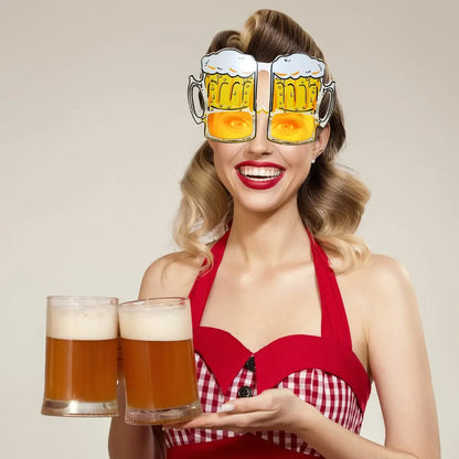 12Pcs Oktoberfest Glasses Plastic Goggles Beer Mug Pattern Glasses Photo Props German Oktoberfest Theme Event Decoration