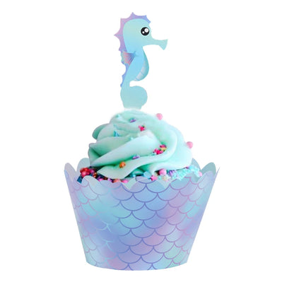 20set Mermaid Cupcake Toppers Wrappers Girls Happy Birthday Party Cake Toppers Baby Shower Under The Sea Mermaid Decoration