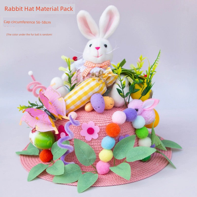 Easter Hat DIY Rabbit Chicken Kindergarten Handmade Material Kit Kids Matching Performance and Catwalk Activity