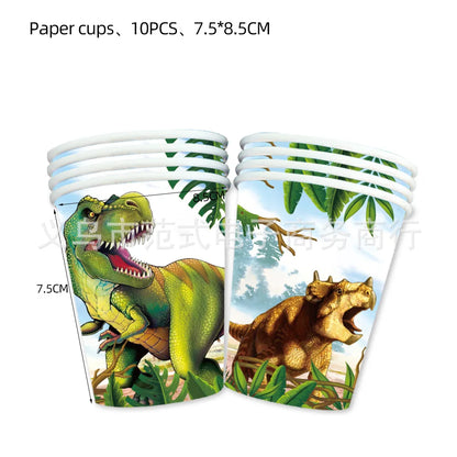 Jurassic Dinosaur Birthday Decoration Tableware Balloon Paper Cup Backdrop Tablecloth Banner Plate Birthday Party Decor Supplies