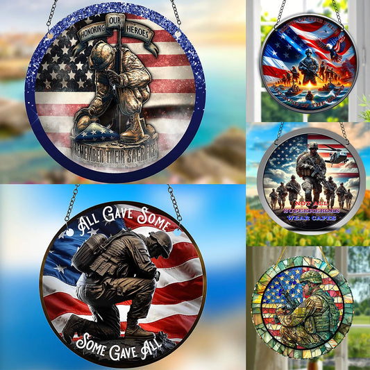 1pc Soldier Painted Window Hanging Decorations, Patriotic Wreath Signs, Home Garden Decor, Independence Day Gifts