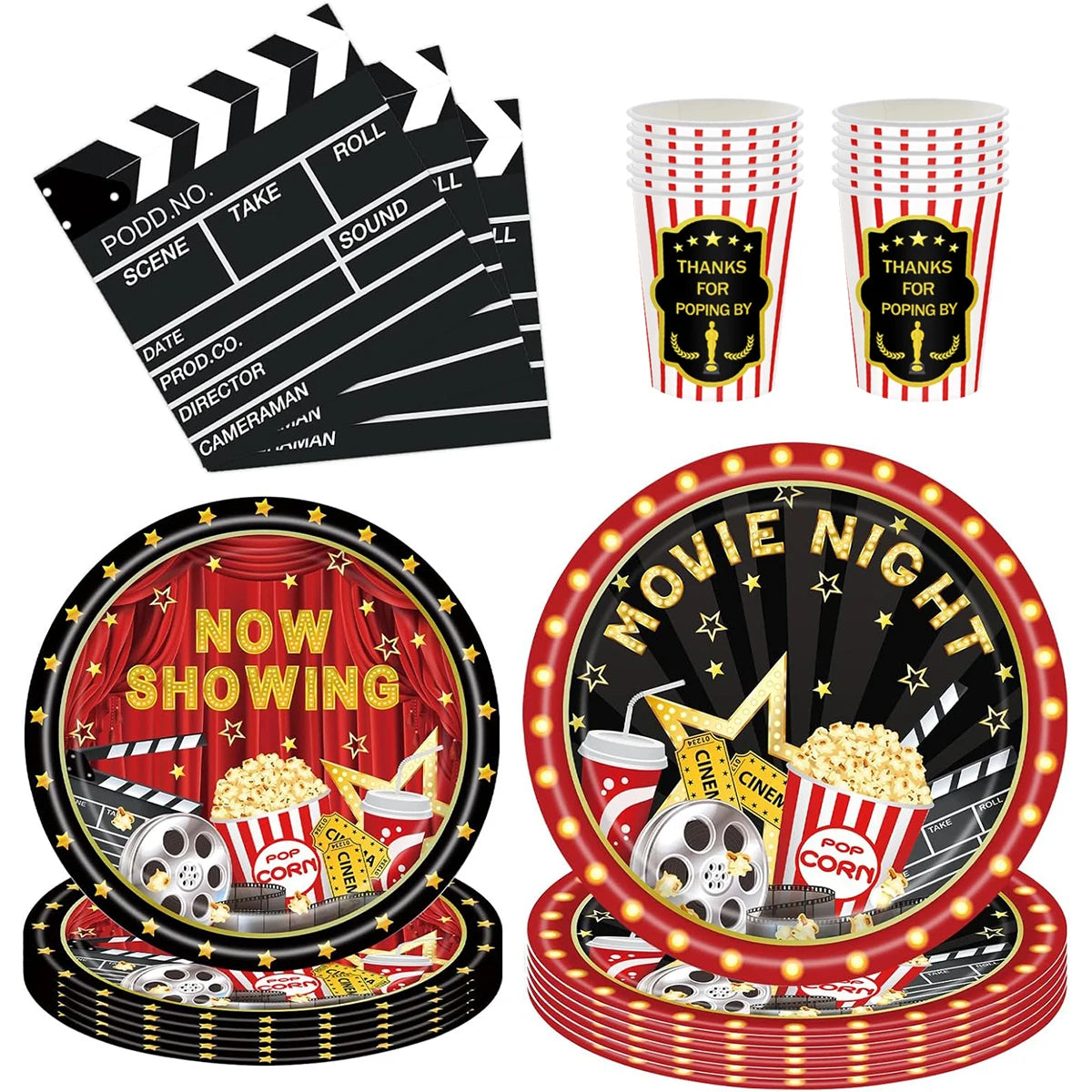 Movie Night Party Decoration Movie Party Disposable Plates Napkins Cups Tablecloth Happy Movie Night Theme Birthday Party Decor