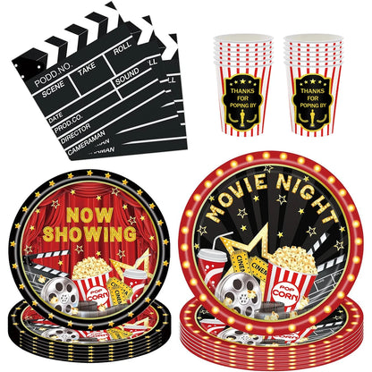 Movie Night Party Decoration Movie Party Disposable Plates Napkins Cups Tablecloth Happy Movie Night Theme Birthday Party Decor