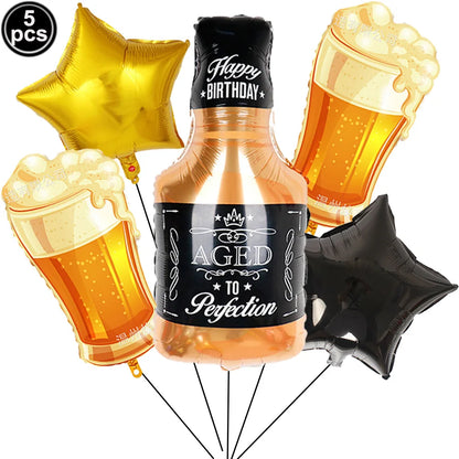 Beers Happy Birthday Party Banner Beer Cups Balloon Cheers Cake Topper Decorations Men Beer Birthday Bachelorette Party Supplies