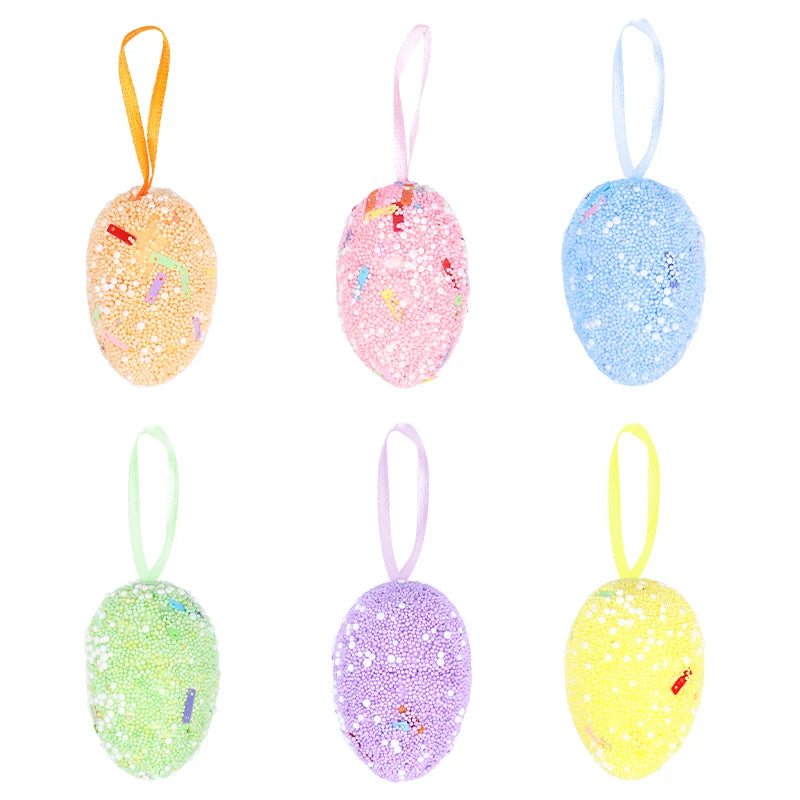 24/6pcs Painted Foam Easter Eggs Rabbit Hanging Ornaments Decoration for Home Easter Tree Pendants Basket Decor Kids Gift 2025