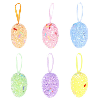 24/6pcs Painted Foam Easter Eggs Rabbit Hanging Ornaments Decoration for Home Easter Tree Pendants Basket Decor Kids Gift 2025