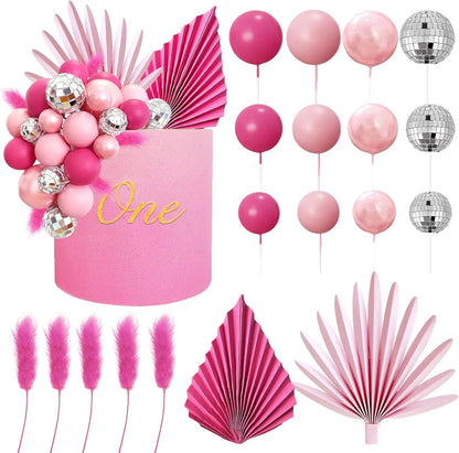Palm Leaves Cake Decorations Balls Cake Toppers for Birthday Wedding Anniversary Baby Shower Party Supplies