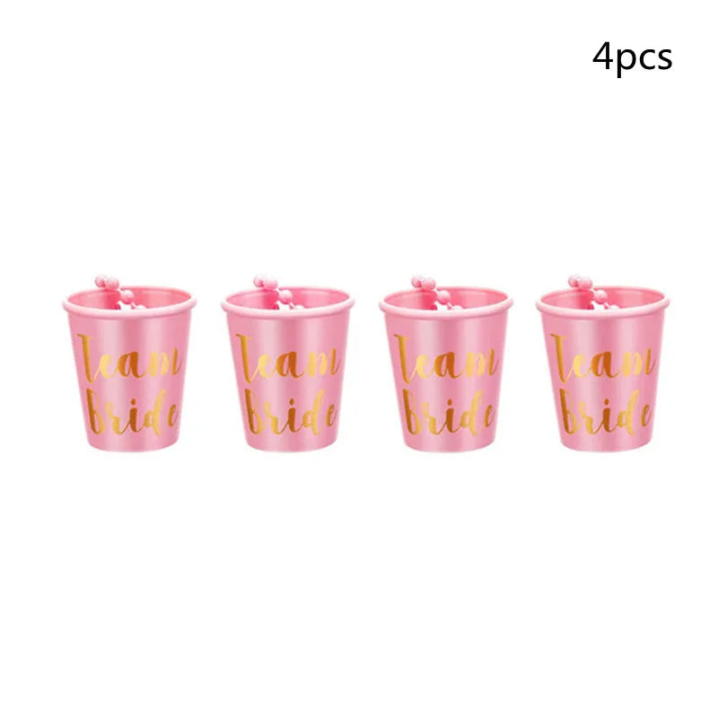 1Set Team Bride To Be Cup Plastic Shot Glasses Necklace Bachelorette Party Supplies Wedding Bridal Shower Hen Night Decorations