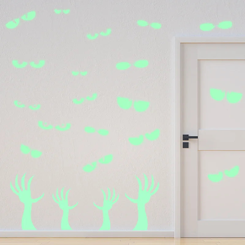 Halloween Stickers Luminous Eyes Ghost Party Decoration Stickers Fluorescent Horror Wall Stickers Holiday Party Room Decoration