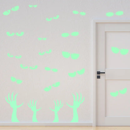 Halloween Stickers Luminous Eyes Ghost Party Decoration Stickers Fluorescent Horror Wall Stickers Holiday Party Room Decoration