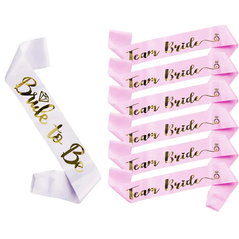 Pink/White Bride to Be Satin Sash Denim Hat Wedding Bridal Shower Decor Hen Girls Bachelorette Party Supplies Bridesmaid Gifts