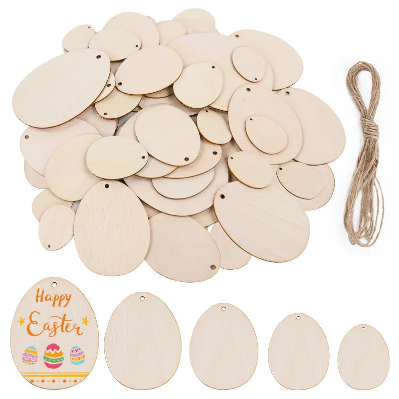 30-80mm Wooden Easter Eggs Kids DIY Painting Crafts Blank Bunny Eggs Wood Chips Happy Easter Party Home Decoration Ornament Gift