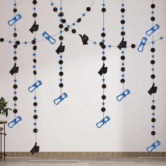 4M Glitter Paper Black Gold Graduation Garlands Streamer 2025 Graduation Party Hanging Ornaments Home Decoration